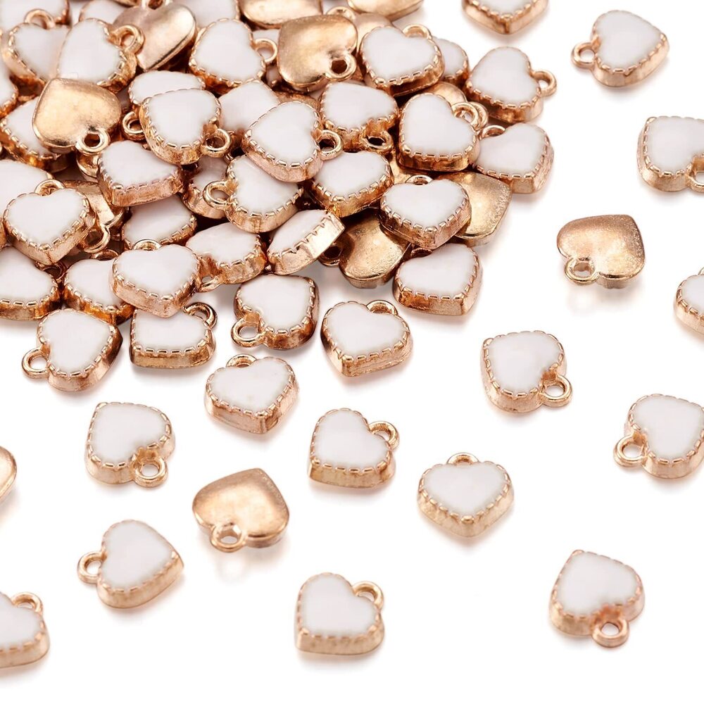 2502 100pcs Heart Alloy Enamel Charms White Love Heart Mini Metal Dangle